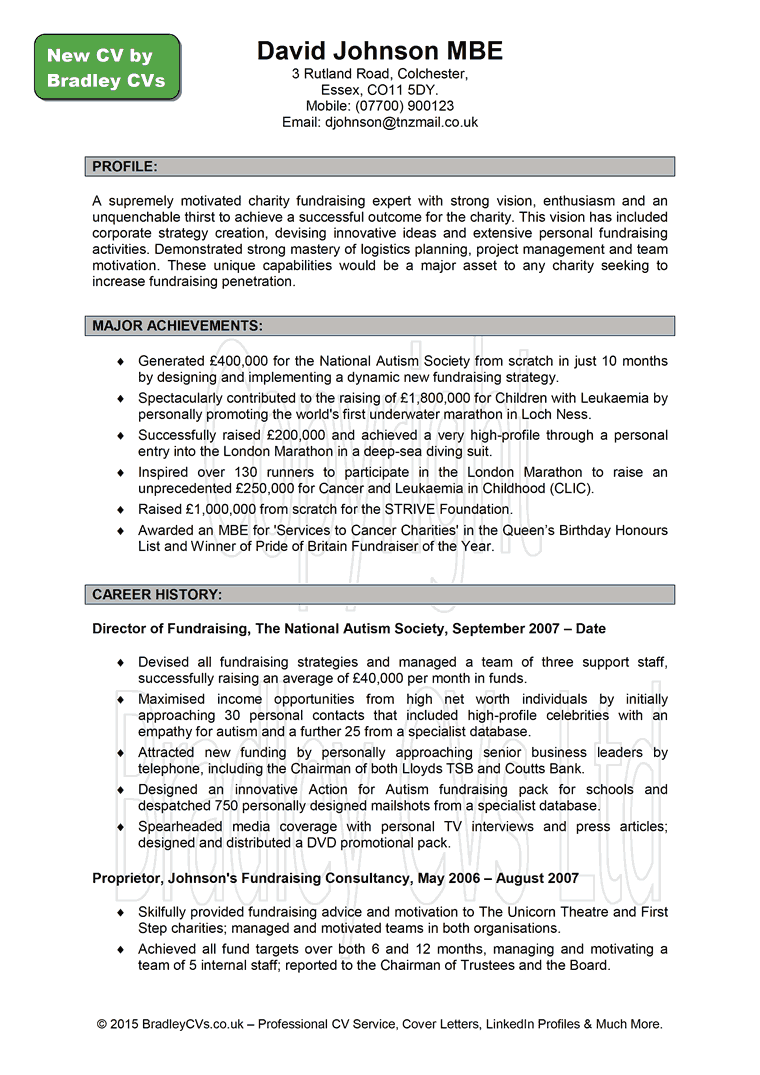 Good Cv Examples Uk Free CV Examples Page 1