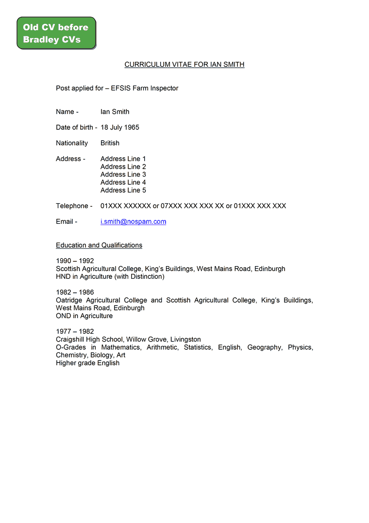 Cv Examples Uk And Worldwide