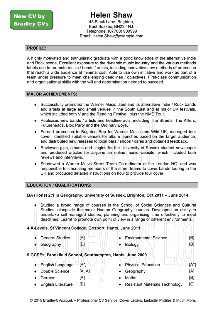 Sample CV Page 1