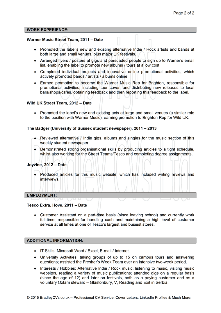 Sample CV Page 2